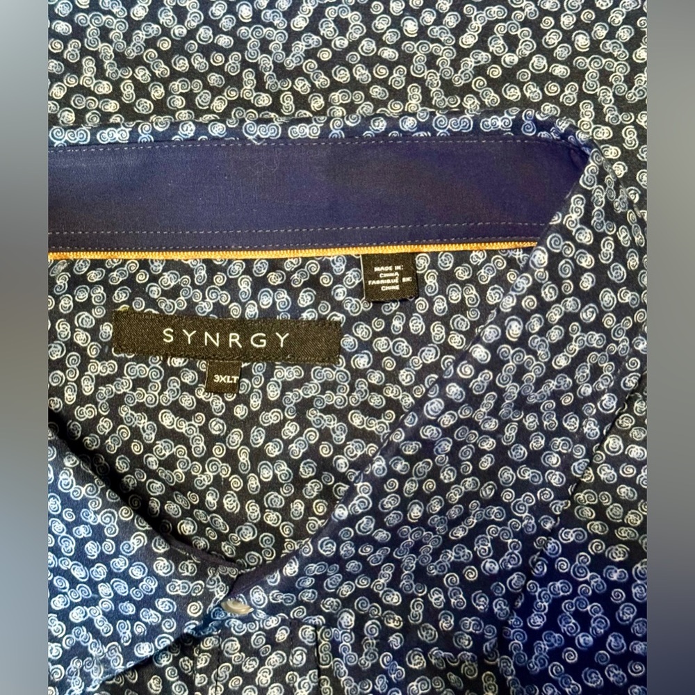 Synrgy Men's Patterned (Blue-White Accents) Short Sleeve ButtonUp (3XLT)
